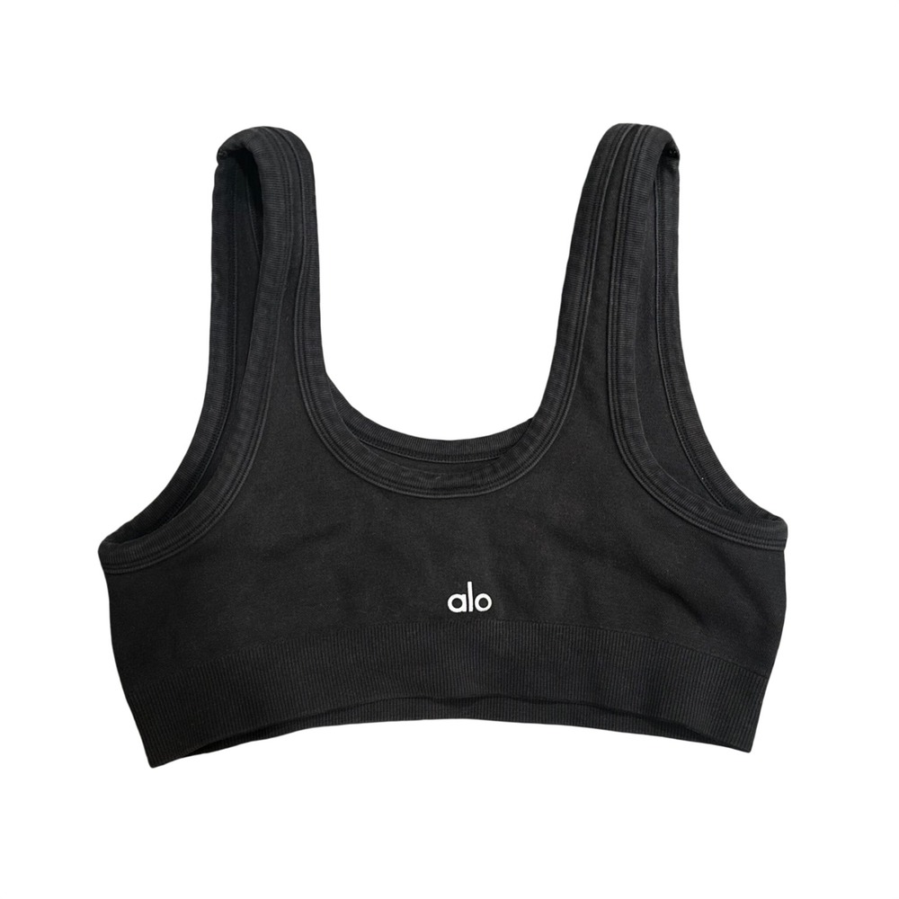 Alo Yoga Wellness Bra Black Ribbed Seamless Crop Top Sports Bra Size Medium
